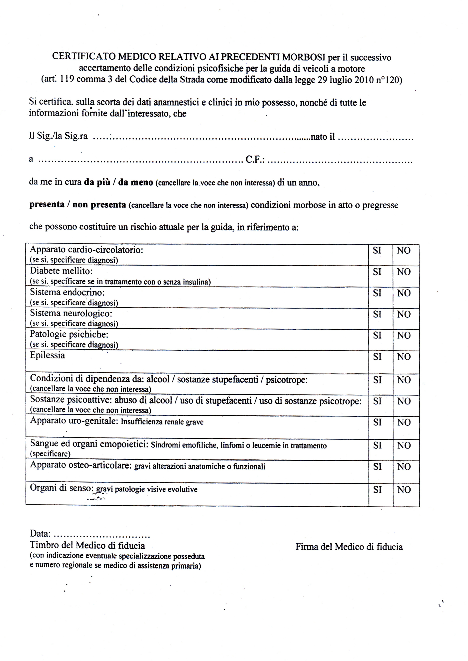 modulo certificato medico patente nautica